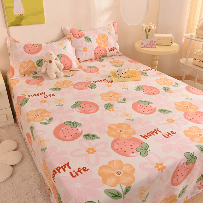 91家纺网 家纺一手货源 找家纺 甜之梦 新款12868全棉定制尺寸印花系列单床单快乐草莓