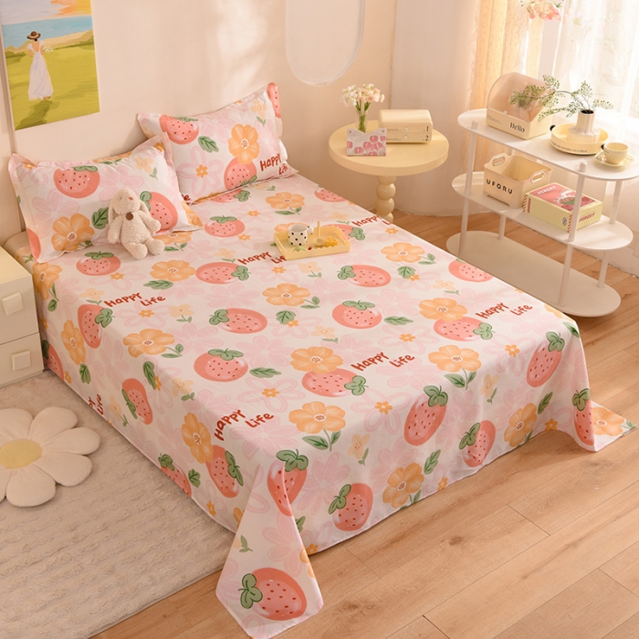 91家纺网 家纺一手货源 找家纺 甜之梦 新款12868全棉定制尺寸印花系列单床单快乐草莓