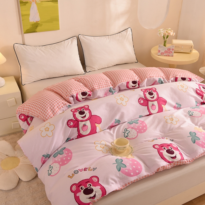 91家纺网 家纺一手货源 找家纺 甜之梦 新款12868全棉定制尺寸印花系列单被套草莓熊