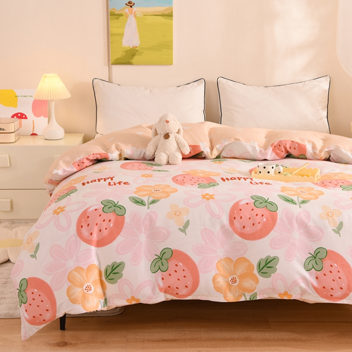 91家纺网 家纺一手货源 找家纺 甜之梦 新款12868全棉定制尺寸印花系列单被套快乐草莓