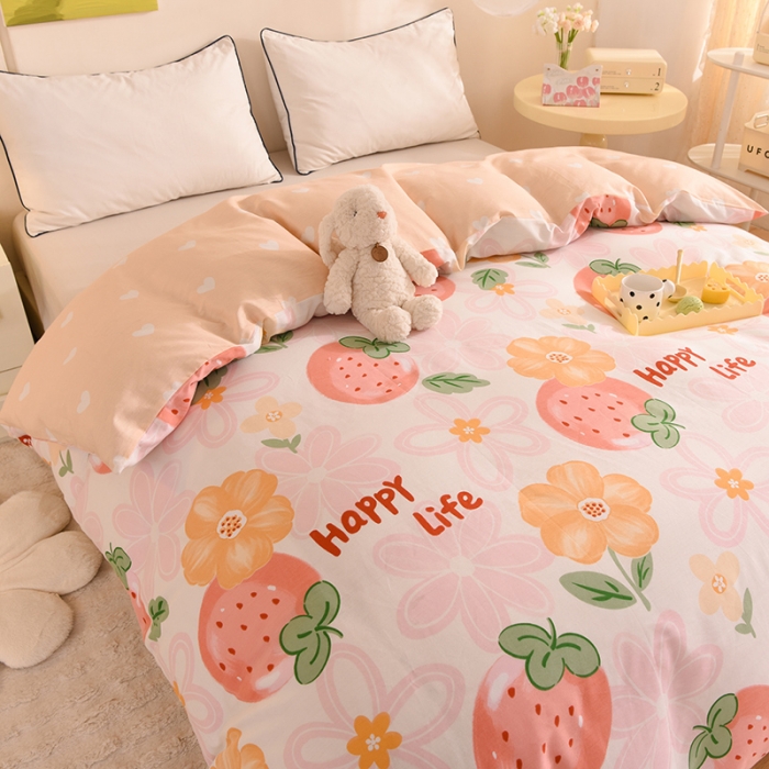 91家纺网 家纺一手货源 找家纺 甜之梦 新款12868全棉定制尺寸印花系列单被套快乐草莓