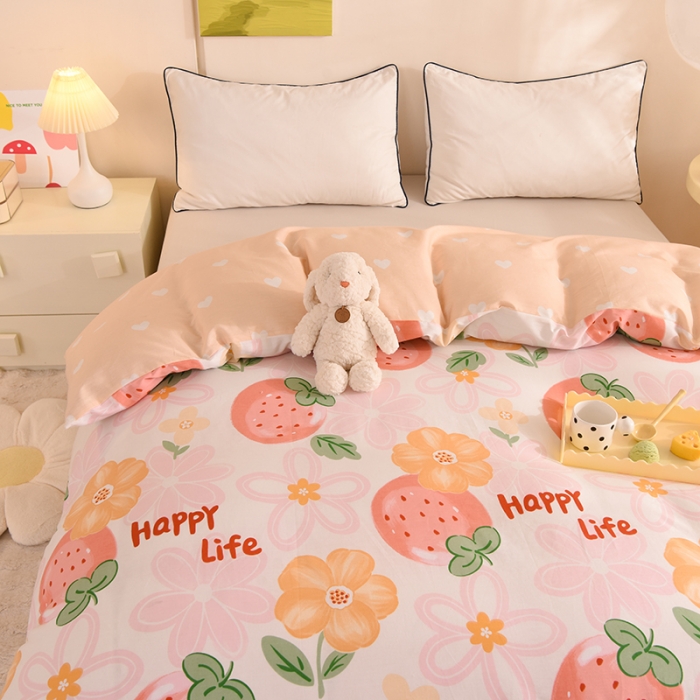 91家纺网 家纺一手货源 找家纺 甜之梦 新款12868全棉定制尺寸印花系列单被套快乐草莓