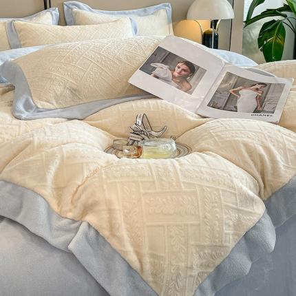 91家纺网 家纺一手货源 找家纺 （总）绘萱 2023新款230克雕花牛奶绒四件套