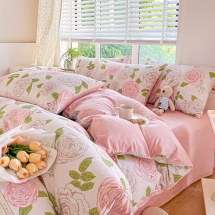 91家纺网 家纺一手货源 找家纺 芷卧 2025新款13372全棉碎花小清新四件套 玫瑰庄园