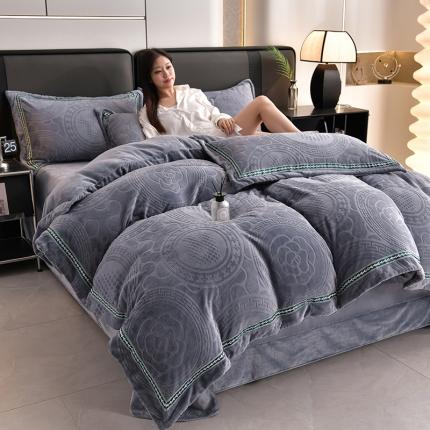 91家纺网 家纺一手货源 找家纺 （总）绒耀 2025新款高克重雕花绒牛奶绒四件套直播爆款电商爆款