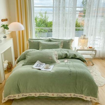 91家纺网 家纺一手货源 找家纺 （总）可以家居 2023新款全消光云绒雅思绒牛奶绒刺绣四件套-漫妮