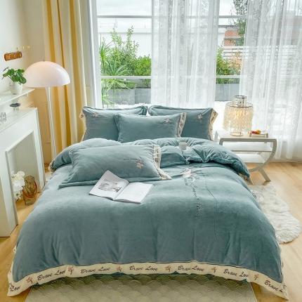 91家纺网 家纺一手货源 找家纺 （总）可以家居 2023新款全消光云绒雅思绒牛奶绒刺绣四件套-漫妮