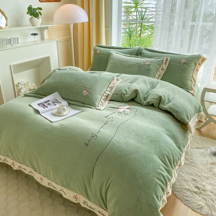 91家纺网 家纺一手货源 找家纺 （总）可以家居 2023新款全消光云绒雅思绒牛奶绒刺绣四件套-漫妮