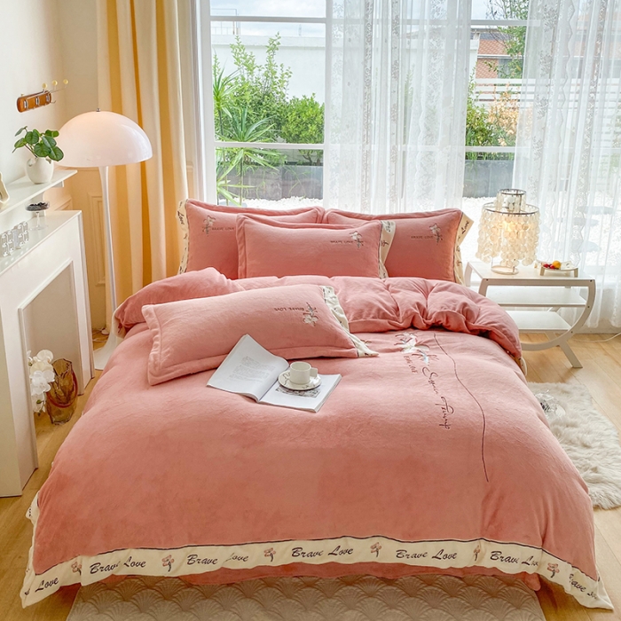 91家纺网 家纺一手货源 找家纺 可以家居 2023新款全消光云绒雅思绒牛奶绒刺绣四件套-漫妮 漫妮-玉