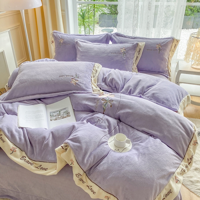 91家纺网 家纺一手货源 找家纺 可以家居 2023新款全消光云绒雅思绒牛奶绒刺绣四件套-漫妮 漫妮-紫