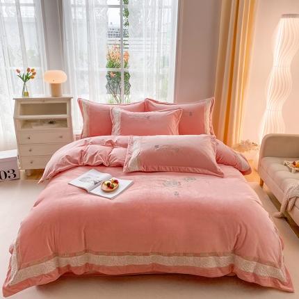 91家纺网 家纺一手货源 找家纺 （总）可以家居 2023新款全消光婴儿绒牛奶绒刺绣四件套-恋语