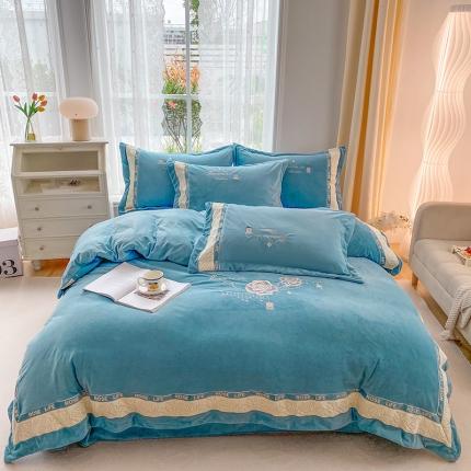 91家纺网 家纺一手货源 找家纺 （总）可以家居 2023新款全消光婴儿绒牛奶绒刺绣四件套-恋语