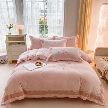 91家纺网 家纺一手货源 找家纺 （总）可以家居 2023新款全消光婴儿绒牛奶绒刺绣四件套-恋语