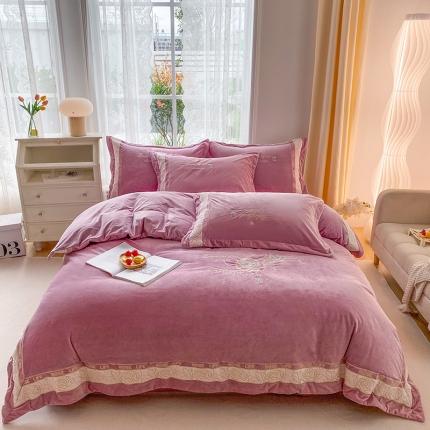 91家纺网 家纺一手货源 找家纺 （总）可以家居 2023新款全消光婴儿绒牛奶绒刺绣四件套-恋语