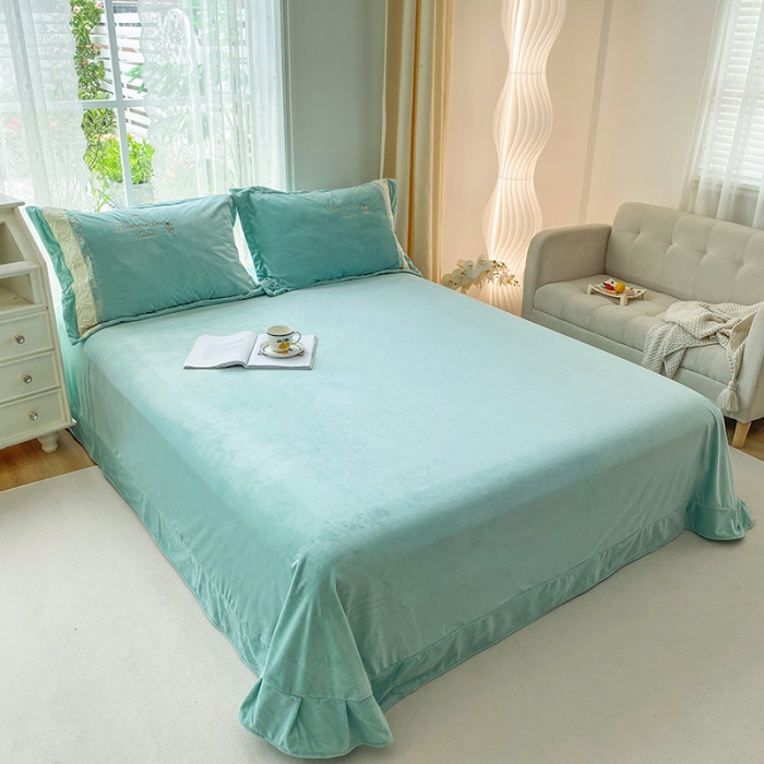 91家纺网 家纺一手货源 找家纺 可以家居 2023新款全消光婴儿绒牛奶绒刺绣四件套-恋语 恋语-绿