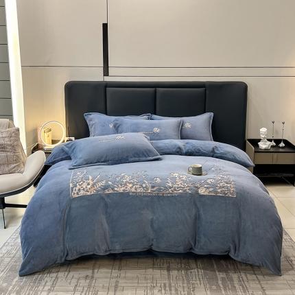 91家纺网 家纺一手货源 找家纺 昊川家纺 2025新款230g全消光绣花四件套-盛世 盛世-蓝