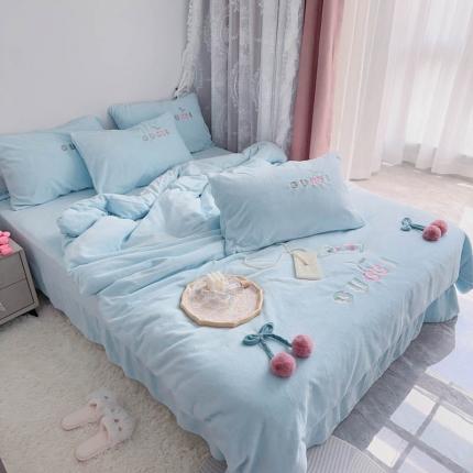 91家纺网 家纺一手货源 找家纺 （总）梦可莱 2023新款加厚保暖高克重牛奶绒刺绣四件套-樱桃