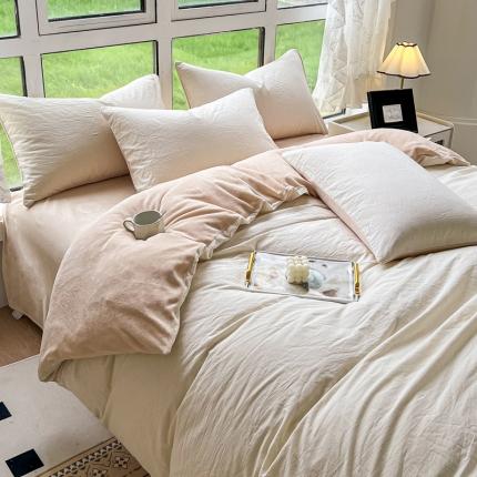 91家纺网 家纺一手货源 找家纺 （总）柠萌 2023新款全棉色织水洗棉加牛奶绒单品被套全棉拼牛奶绒被套