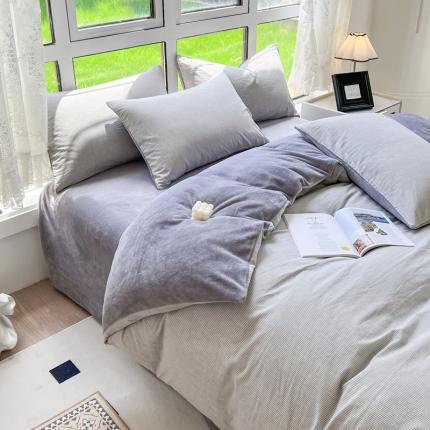 91家纺网 家纺一手货源 找家纺 （总）柠萌 2023新款全棉色织水洗棉加牛奶绒单品被套全棉拼牛奶绒被套