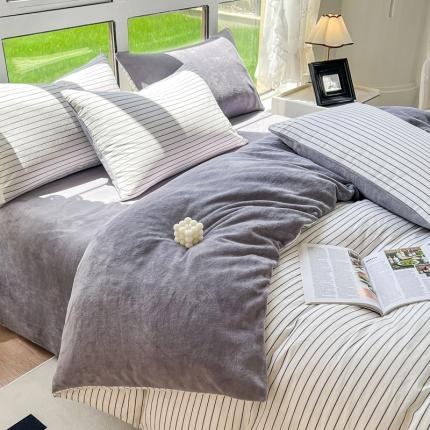 91家纺网 家纺一手货源 找家纺 （总）柠萌 2023新款全棉色织水洗棉加牛奶绒单品被套全棉拼牛奶绒被套