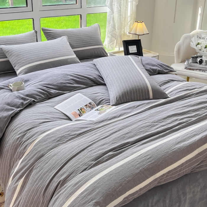 91家纺网 家纺一手货源 找家纺 柠萌 2023新款全棉色织水洗棉加牛奶绒单品被套全棉拼牛奶绒被套 棉+绒-宽双线冷灰