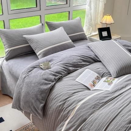 柠萌 2023新款全棉色织水洗棉加牛奶绒单品被套全棉拼牛奶绒被套 棉+绒-宽双线冷灰