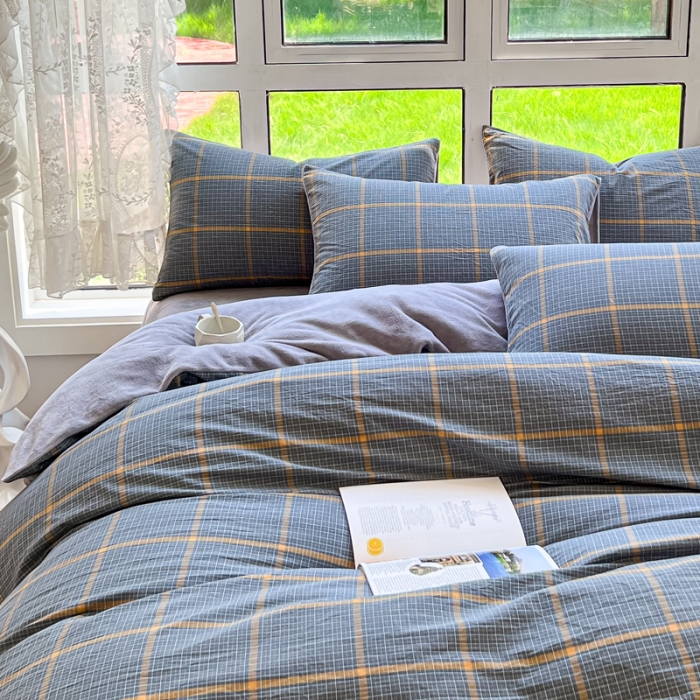 91家纺网 家纺一手货源 找家纺 柠萌 2023新款全棉色织水洗棉加牛奶绒单品被套全棉拼牛奶绒被套 棉+绒-瓦尔灰