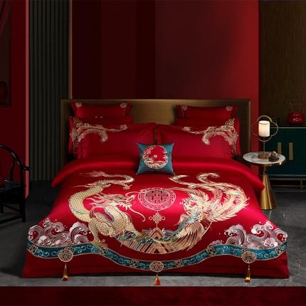 91家纺网 家纺一手货源 找家纺 （总）用心 2023新款140s长绒棉高端婚庆刺绣四件套