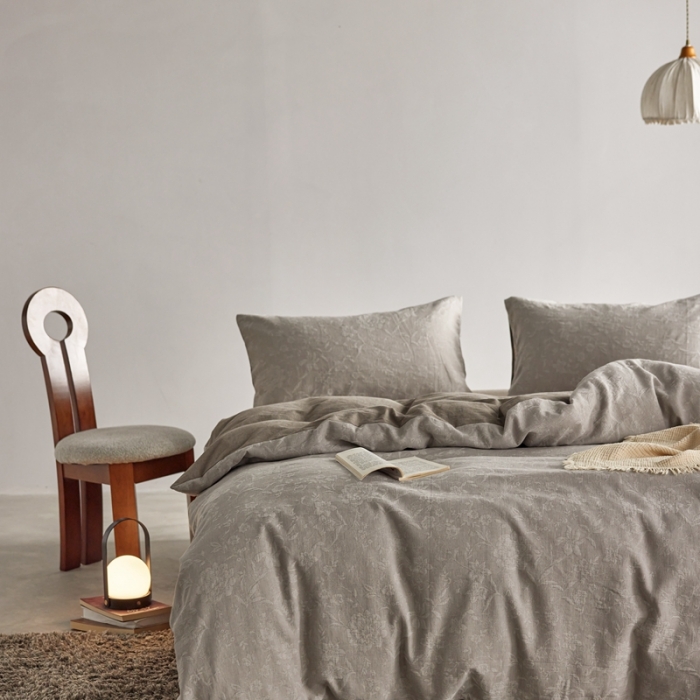 91家纺网 家纺一手货源 找家纺 安莱生活 2023新款A类双层纱全棉锦弈系列四件套 锦弈-浅灰