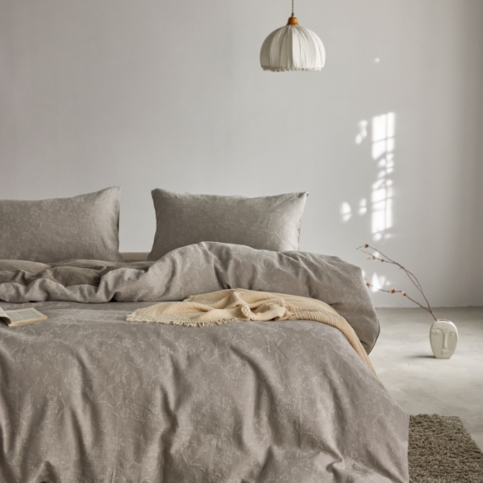 91家纺网 家纺一手货源 找家纺 安莱生活 2023新款A类双层纱全棉锦弈系列四件套 锦弈-浅灰