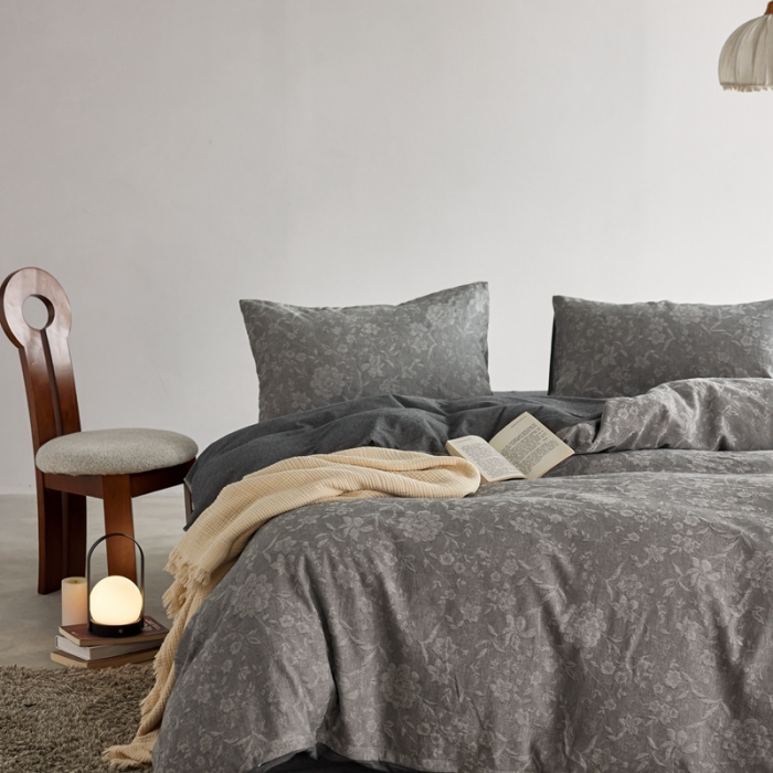 91家纺网 家纺一手货源 找家纺 安莱生活 2023新款A类双层纱全棉锦弈系列四件套 锦弈-深灰