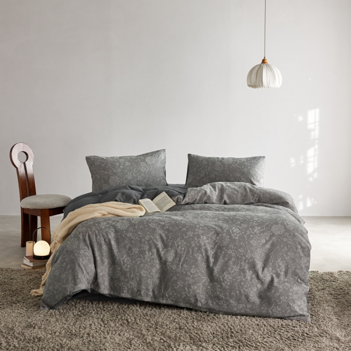 91家纺网 家纺一手货源 找家纺 安莱生活 2023新款A类双层纱全棉锦弈系列四件套 锦弈-深灰