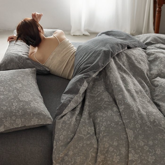 91家纺网 家纺一手货源 找家纺 安莱生活 2023新款A类双层纱全棉锦弈系列四件套 锦弈-深灰