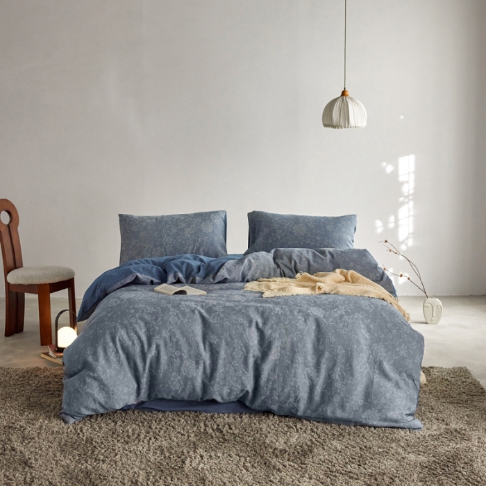 91家纺网 家纺一手货源 找家纺 安莱生活 2023新款A类双层纱全棉锦弈系列四件套 锦弈-深蓝