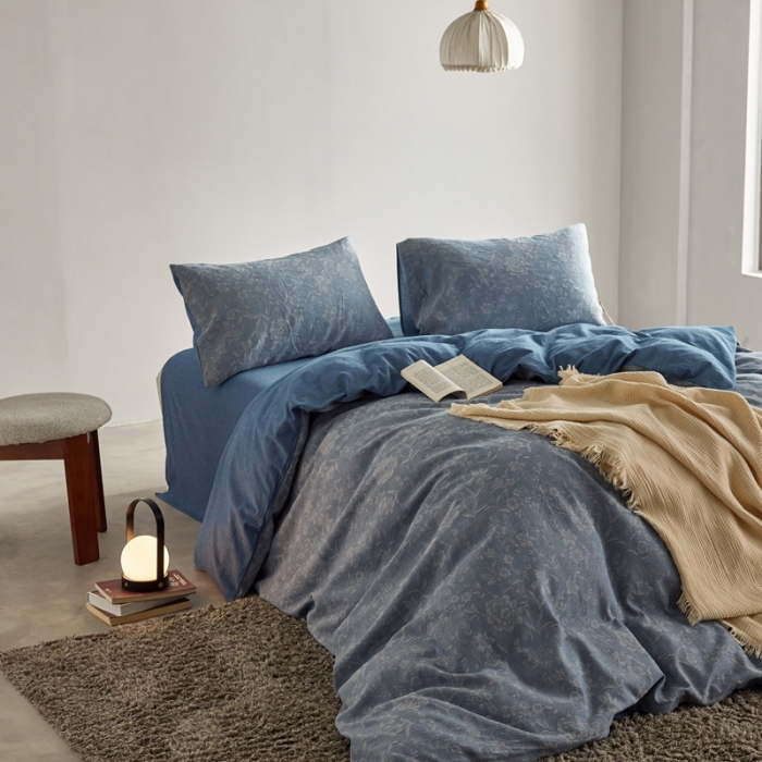 91家纺网 家纺一手货源 找家纺 安莱生活 2023新款A类双层纱全棉锦弈系列四件套 锦弈-深蓝