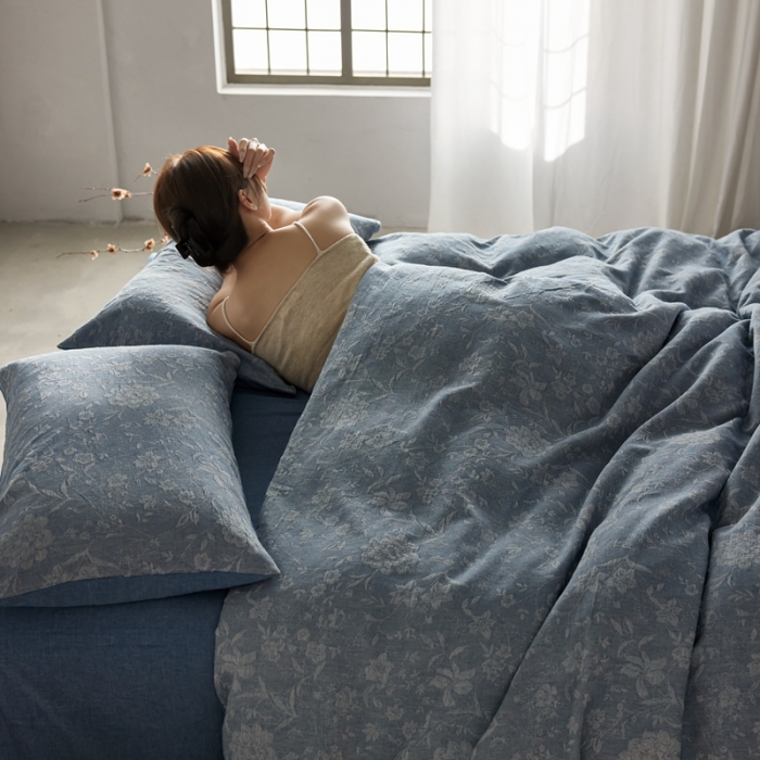 91家纺网 家纺一手货源 找家纺 安莱生活 2023新款A类双层纱全棉锦弈系列四件套 锦弈-深蓝