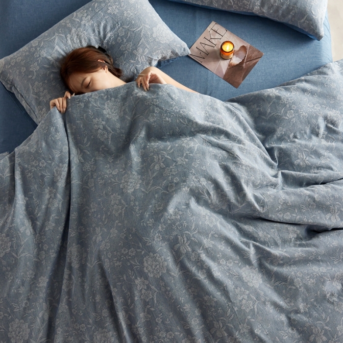 91家纺网 家纺一手货源 找家纺 安莱生活 2023新款A类双层纱全棉锦弈系列四件套 锦弈-深蓝