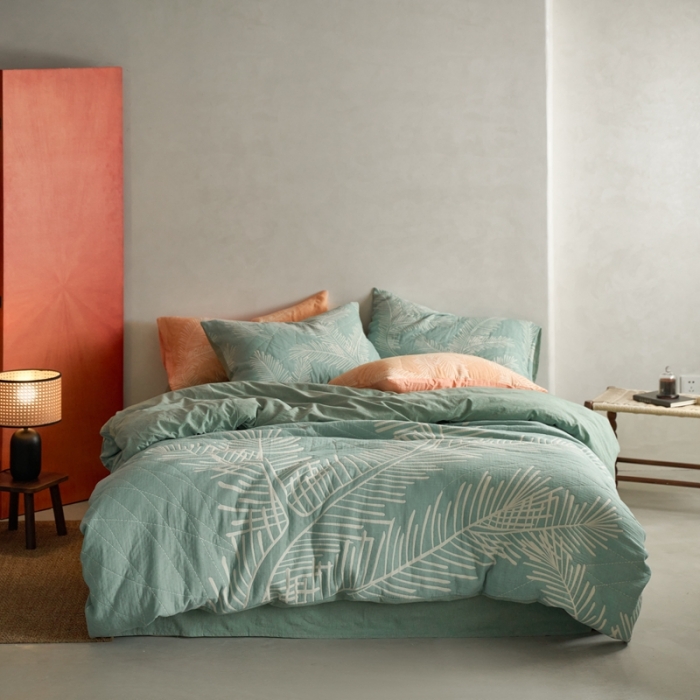 91家纺网 家纺一手货源 找家纺 安莱生活 2023新款A类空气层双层纱大提花郁彼北林系列四件套 郁彼北林-绿