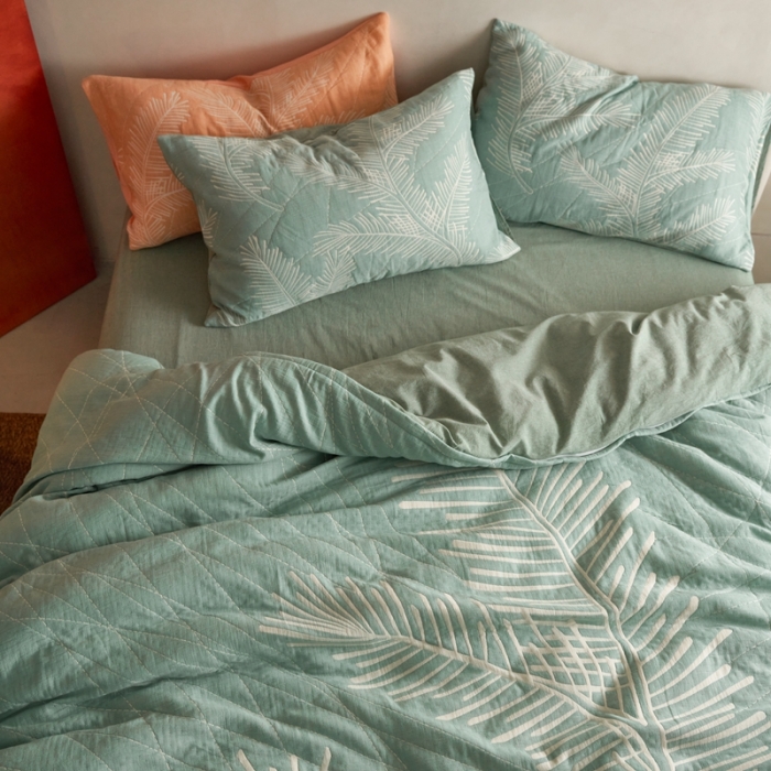 91家纺网 家纺一手货源 找家纺 安莱生活 2023新款A类空气层双层纱大提花郁彼北林系列四件套 郁彼北林-绿