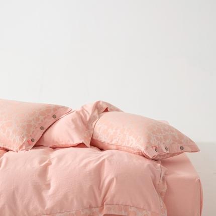 91家纺网 家纺一手货源 找家纺 安莱生活 2023新款A类简约棉麻树叶拼边四件套 棉麻拼边纽扣款-纯粉