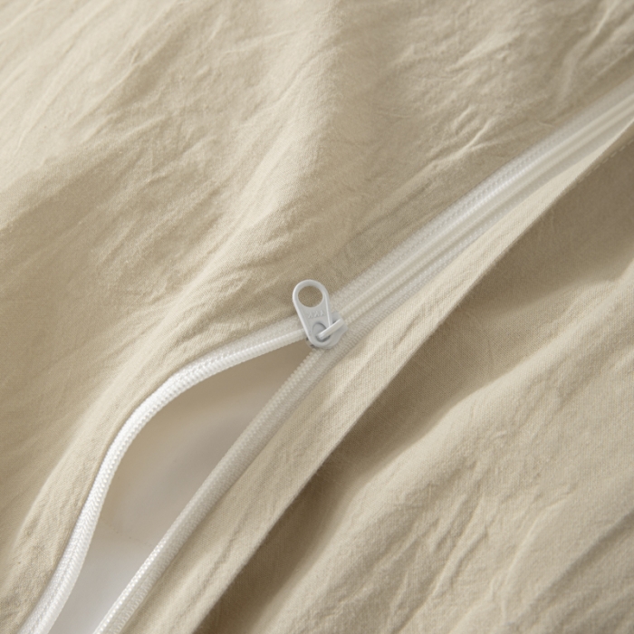 91家纺网 家纺一手货源 找家纺 安莱生活 2023新款A类简约棉麻树叶拼边四件套 棉麻拼边纽扣款-米白