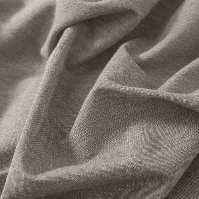 91家纺网 家纺一手货源 找家纺 安莱生活 2023新款A类简约棉麻树叶拼边四件套 棉麻拼边纽扣款-浅灰