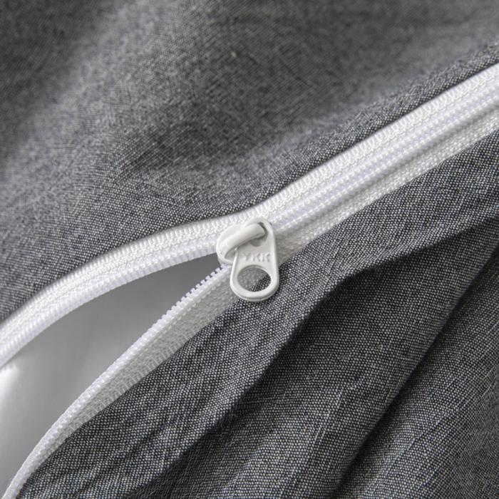 91家纺网 家纺一手货源 找家纺 安莱生活 2023新款A类简约棉麻树叶拼边四件套 棉麻拼边纽扣款-深灰