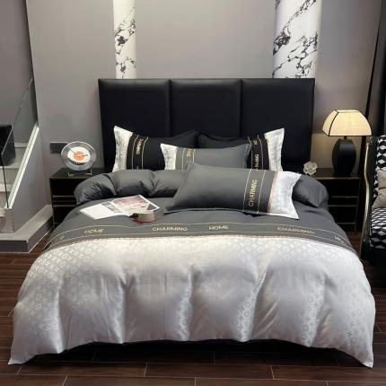 91家纺网 家纺一手货源 找家纺 千希家纺 2023新款亲肤磨毛提花刺绣四件套 曼卡·高级灰