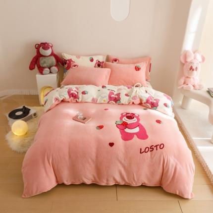 91家纺网 家纺一手货源 找家纺 （总）卡巴伦 2023新款迪士尼A类印加绣牛奶绒四件套