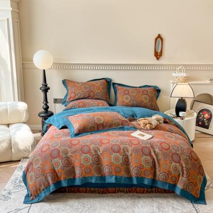 91家纺网 家纺一手货源 找家纺 （总）小欢喜 新款色织全棉双层纱四件套直播爆款