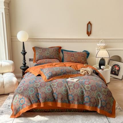 91家纺网 家纺一手货源 找家纺 （总）小欢喜 新款色织全棉双层纱四件套直播爆款