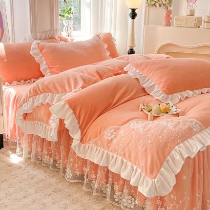 91家纺网 家纺一手货源 找家纺 （总）唐人居 2025新款加厚牛奶绒蕾丝花边四件套-花颜