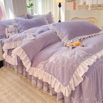 91家纺网 家纺一手货源 找家纺 （总）唐人居 2025新款加厚牛奶绒蕾丝花边四件套-花颜