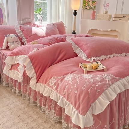 （总）唐人居 2025新款加厚牛奶绒蕾丝花边四件套-花颜